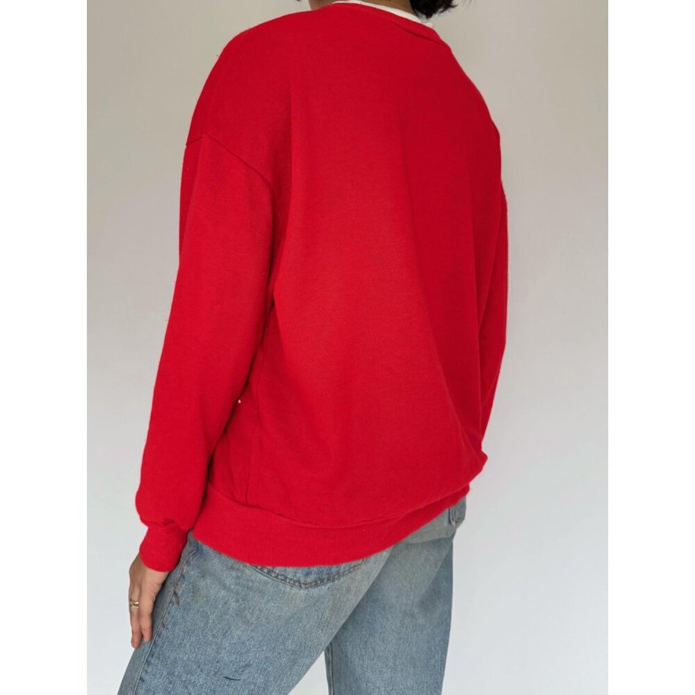 90s vintage red christmas festive holiday animal graphic pullover sweatshirt - Picture 4 of 8